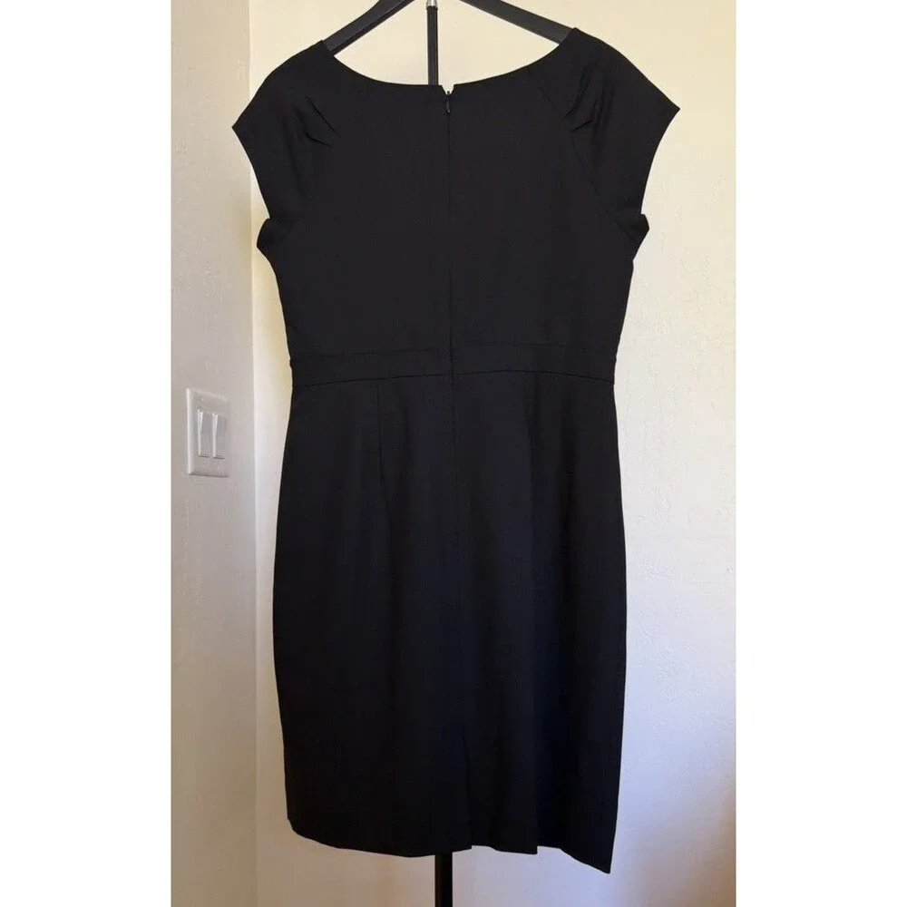 J Crew Black Asymmetrical Neck 100% Wool Black Sheath Dress Size 12 Sophisticate